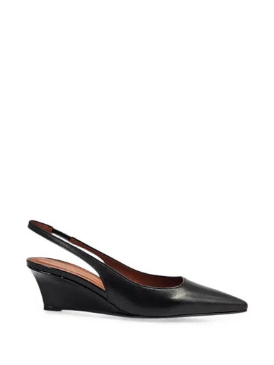 Madison.maison Loux Leather Slingback Wedge Pumps In Black