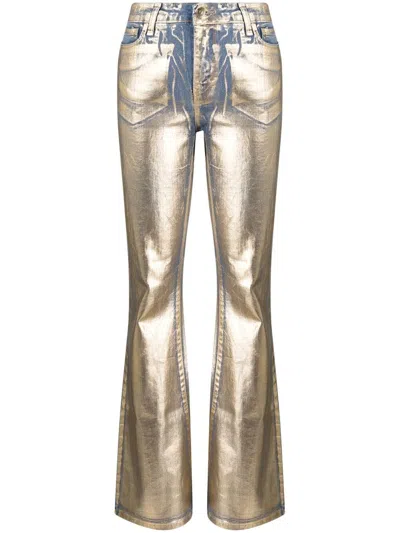 Madison.maison Metallic Flared Slim-cut Jeans In Gold