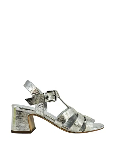 Madison.maison Metallic-effect Leather Heeled Gladiator Sandals In Silver