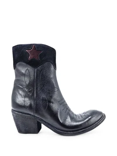 Madison.maison Pointy Star-patch Embroidered Ankle Boots In Blue