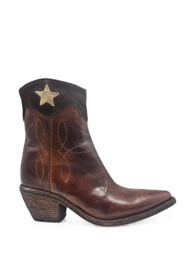 Madison.maison Pointy Star-patchwork Leather Ankle Boots In Brown