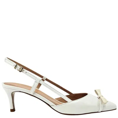 Madison.maison Women's Alessia White Leather Kitten Heel Slingback