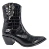 Madison.maison Women's Black Leather Croc Embossed Pointy Ankle Boot In Black