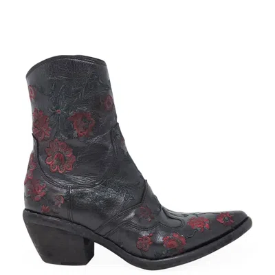 Madison.maison Women's Black Leather Embroidered Ankle Boot