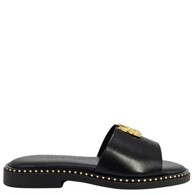 Madison.maison Women's Black Leather Hammered Hardware Sandal