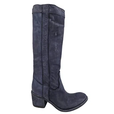 Madison.maison Women's Blue Navy Washed Leather Knee-high Pull-on Boot