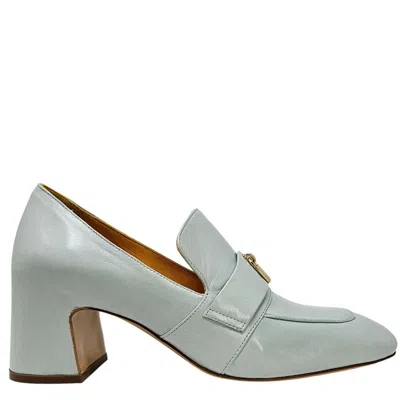 Madison.maison Women's Blue Seafoam Leather Lock Heel Loafer