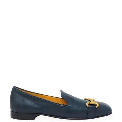 Madison.maison Women's Blue Teal Leather Square Toe Loafer