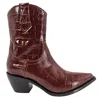 Madison.maison Women's Brown Chocolate Leather Croc Embossed Pointy  Ankle Boot In Brown