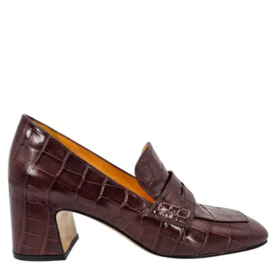 Madison.maison Women's Brown Chocolate Leather Heel Moc Croc Leather Loafer.