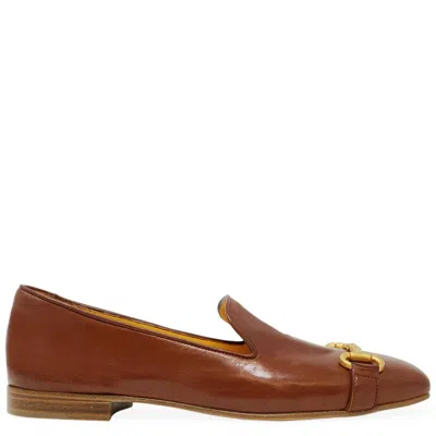 Madison.maison Women's Brown Cognac Leather  Square Toe Loafer