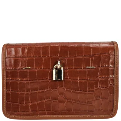 Madison.maison Women's Brown Tan Leather Moc Croc Small Crossbody
