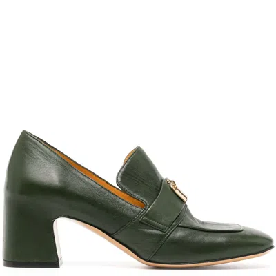 Madison.maison Women's Green Leather Lock Heel Loafer
