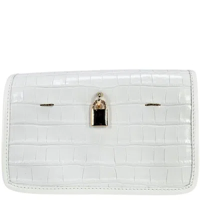 Madison.maison Women's Off White Leather Moc Croc Small Crossbody