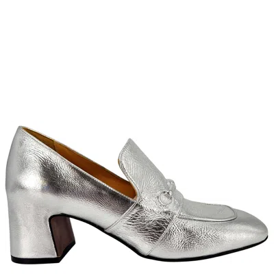 Madison.maison Women's Silver Leather Hidden Bit Heel Loafer