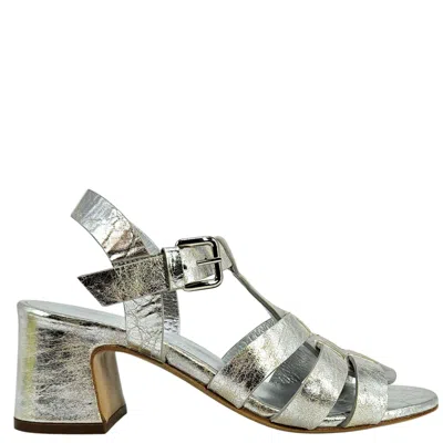 Madison.maison Women's Silver Metallic Leather Gladiator Heel Sandal In Multi