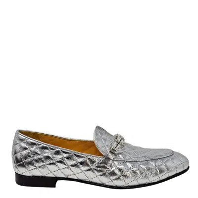 Madison.maison Women's Silver Quilted Flat Loafer
