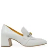 Madison.maison Women's White Leather Mid Heel Jeweled Loafer In White