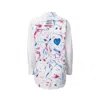Madlen Women's White Holiday Shirt Hand Painted Shirt In White