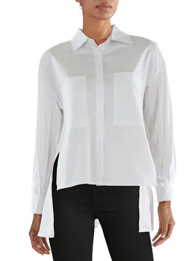 Madonna & Co Womens Hi-low Collared Button-down Top In White
