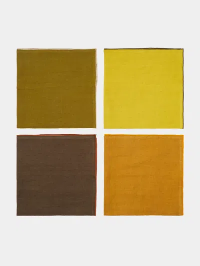 Madre Linen Hand-dyed Linen Contrast-edge Napkins (set Of 4) In Multi