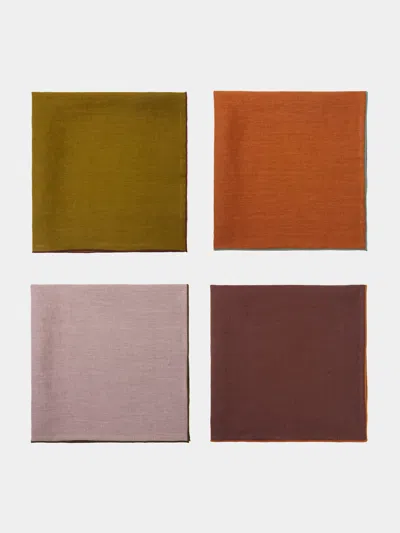 Madre Linen Hand-dyed Linen Contrast-edge Napkins (set Of 4) In Multi