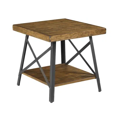 Madrona Burke Gray 24" End Table With Solid Wood Top, Metal Base, And Open Storage Shelf