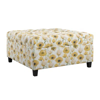 Madrona Burke Storage Ottoman With Durable Upholstery And Wood Legs In Multi