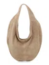 Maeden Market Tote Suede Leather Beige In Blue