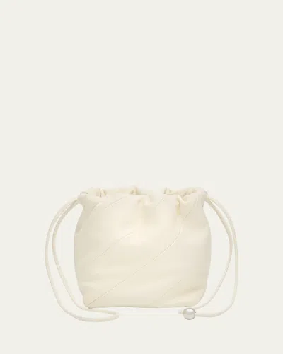 Maeden Miami Twisted Leather Drawstring Pouch Bag In White