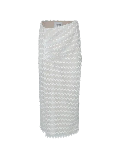Maet Hebo White Knit Asymmetric Midi Skirt