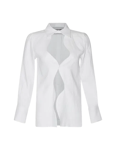 Maet Katniss White Linen Wavy Collared Shirt