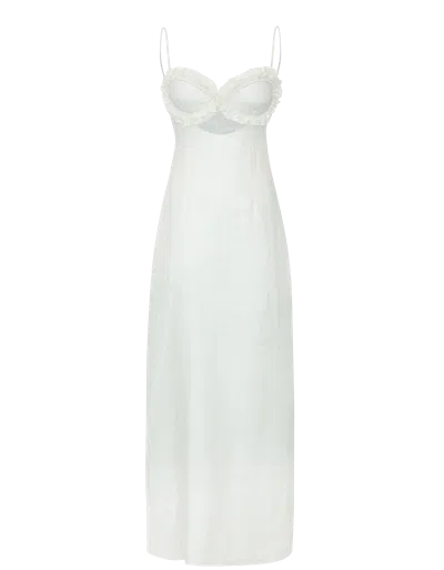 Maet Sarah White Linen Dress With Ruffles