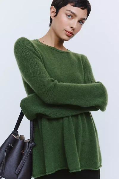 Maeve 100% Cashmere Peplum Sweater In Green