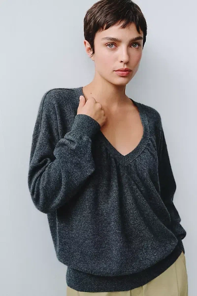 Maeve 100% Cashmere Plunge V-neck Sweater In Gray