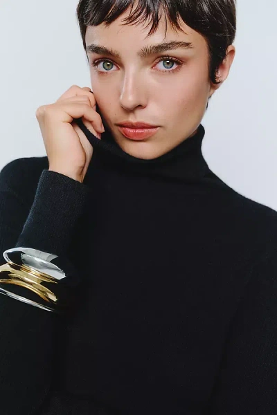 Maeve 100% Cashmere Ribbed Turtleneck Top In Black