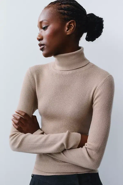 Maeve 100% Cashmere Ribbed Turtleneck Top In Multicolor