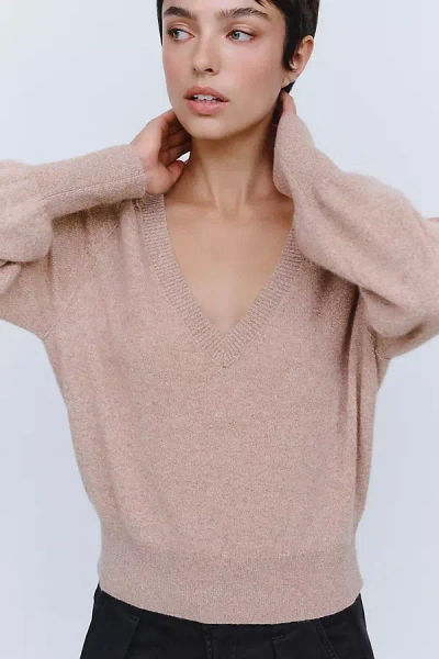 Maeve 100% Cashmere V-neck Sweater In Neutral