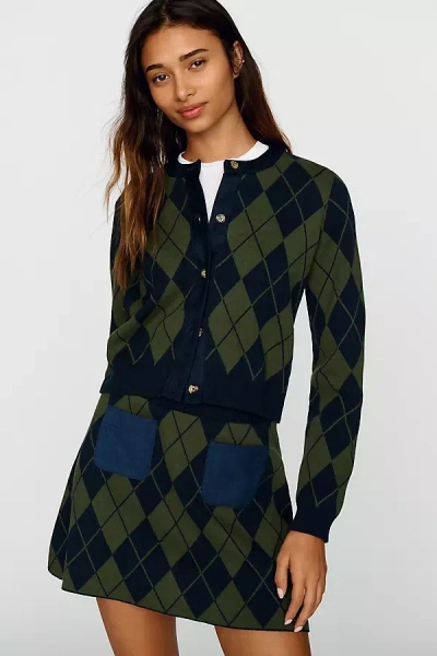 Maeve 100% Cotton Argyle Cardigan In Black