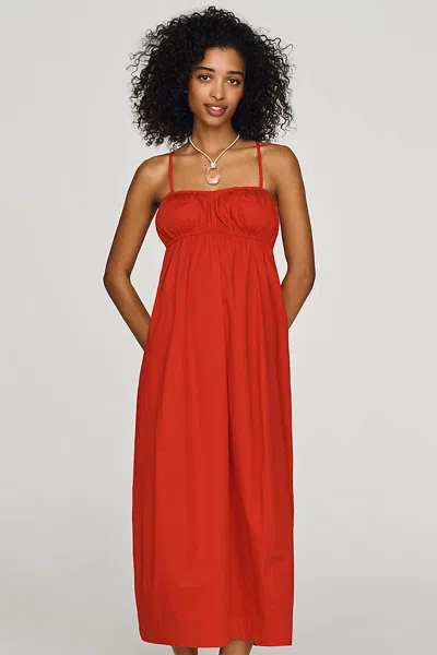 Maeve 100% Cotton Barrel Midi Dress In Red