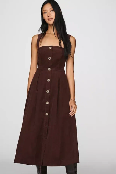 Maeve 100% Cotton Corduroy Midi Dress In Brown