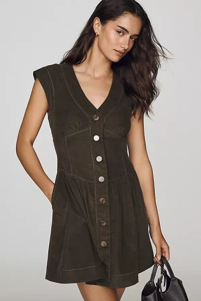 Maeve 100% Cotton Corduroy Mini Dress In Green