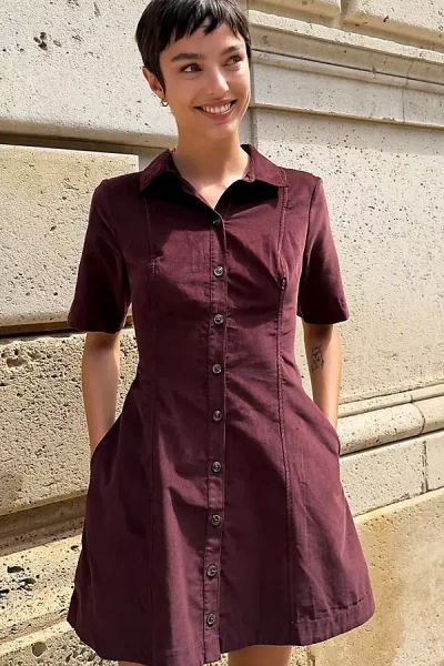 Maeve 100% Cotton Corduroy Shirtdress In Burgundy