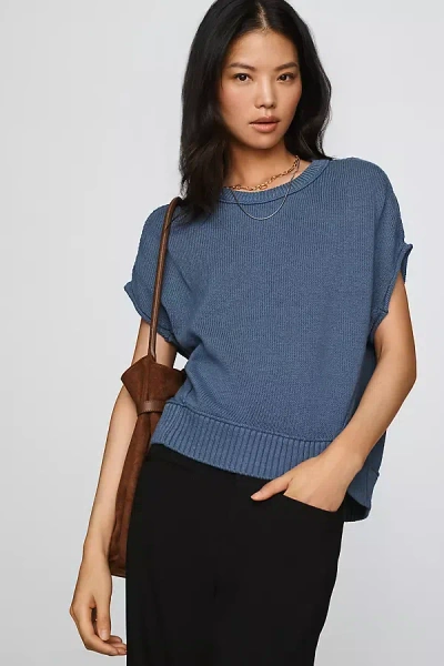 Maeve 100% Cotton Drop-shoulder Sweater In Blue
