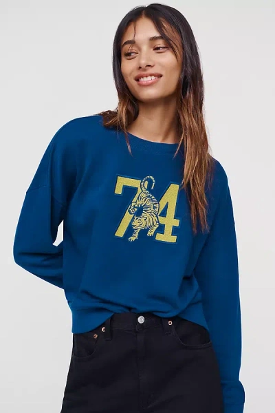 Maeve 100% Cotton Embroidered Varsity Sweatshirt In Blue