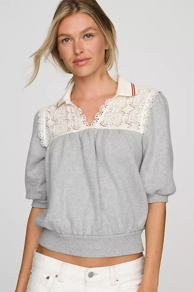 Maeve 100% Cotton Lace Sweatshirt In Grey