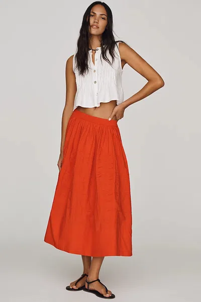 Maeve 100% Cotton Pintuck Midi Skirt In Orange
