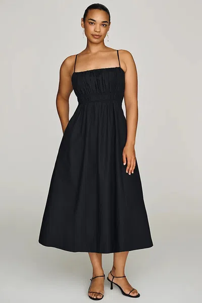 Maeve 100% Cotton Ruched Midi Dress In Black