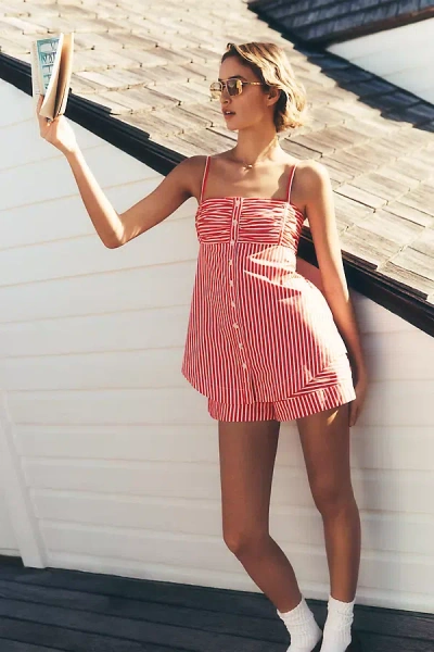 Maeve 100% Cotton Ruched Romper In Multi