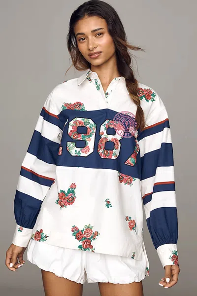 Maeve 100% Cotton Rugby Shirt Top In White